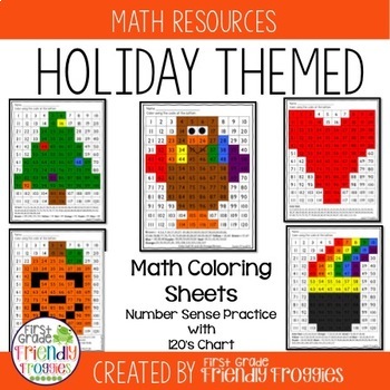 Preview of Math Coloring Sheets-  Holiday Themed - Number Sense with 120s Chart