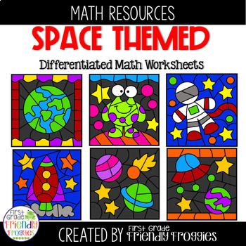 Preview of Math Coloring Sheets - Space, Sun, Moon - Subitizing, Addition and Subtraction