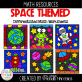 Math Coloring Sheets - Space Themed - Subitizing, Addition