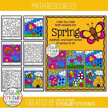 math coloring sheets for spring  addition and subtraction to 20