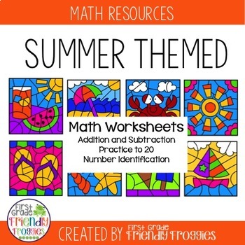 math coloring sheets for summer addition and subtraction to 20