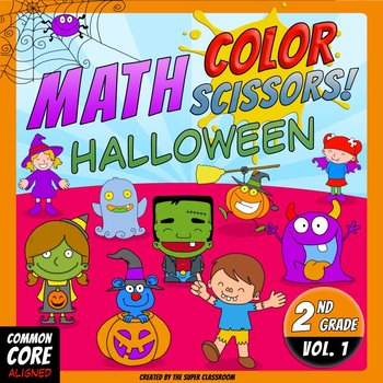 Math, Colors, Scissors - 001 - Halloween - 2nd grade - Common Core Aligned