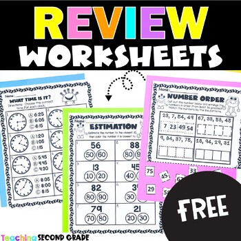 Preview of 2nd Grade Math Review Worksheets - Free Practice Morning Work End of Year