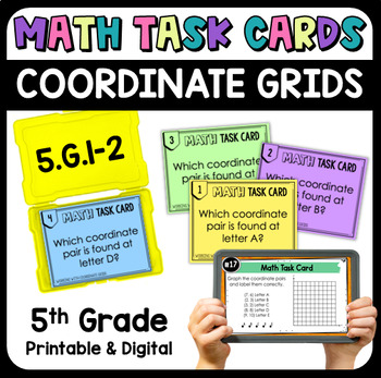 Preview of Coordinate Grids Math Task Cards - Printable & Digital 5.G.1 & 5.G.2