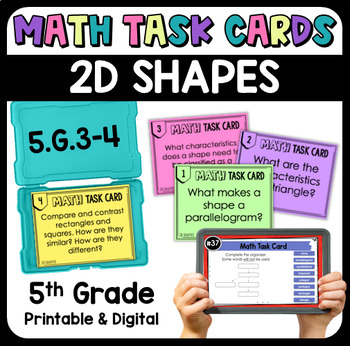 Preview of 2-D Shapes Math Task Cards - Printable & Digital 5.G.3 & 5.G.4