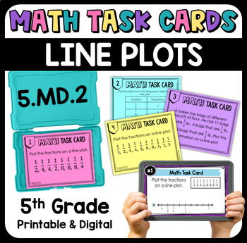 Preview of Line Plots Math Task Cards - Printable & Digital 5.MD.2