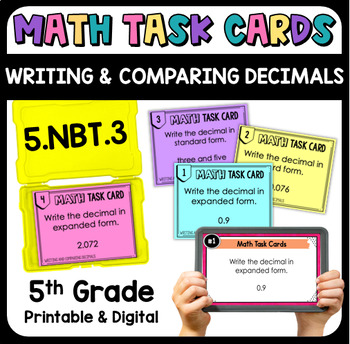 Preview of Writing and Comparing Decimals Math Task Cards - Printable & Digital 5.NBT.3