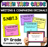 Writing and Comparing Decimals Math Task Cards - Printable