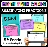 Multiplying Fractions Math Task Cards - Printable & Digita
