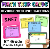 Dividing with Unit Fractions Math Task Cards - Printable a