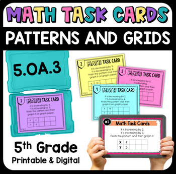 Preview of Patterns and Grids Math Task Cards with Digital 5.OA.3