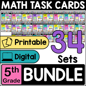Preview of 5th Grade Math Task Cards BUNDLE - 34 Sets of Printable & Digital Task Cards