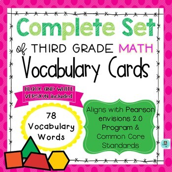 Preview of Math Common Core and enVision 2.0 Math Vocabulary Cards for Grade 3