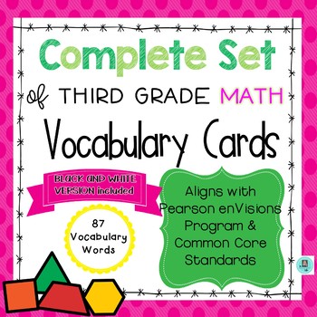 Preview of Math Common Core and enVision Realize Math Vocabulary Cards for Grade 3