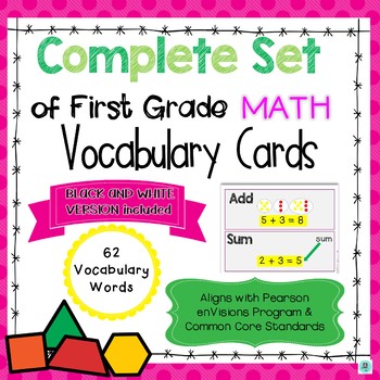 Preview of Math Common Core and enVision Program Vocabulary Cards for Grade 1