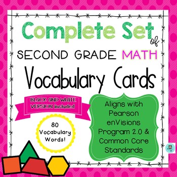 Preview of Math Common Core and enVision Program Vocabulary Cards for Grade 2