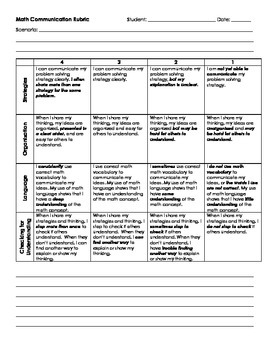 Preview of Math Communication Rubric