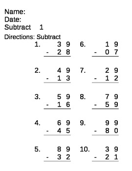 Preview of Math Computation- subtracting 2 and 3 digits - repeated practice