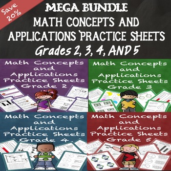 Preview of Math Concepts and Applications MCAP Practice Sheets Bundle Grades 2, 3, 4, and 5