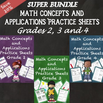 Preview of Math Concepts and Applications MCAP Practice Sheets Bundle Grades 2, 3, and 4