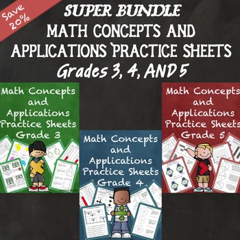Preview of Math Concepts and Applications MCAP Practice Sheets Bundle Grades 3, 4, and 5