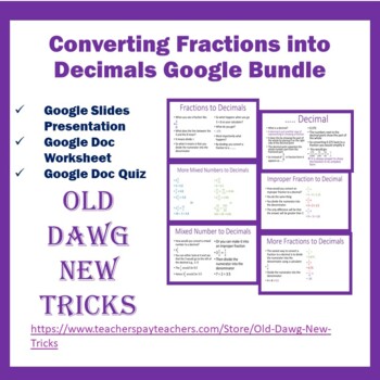 Preview of Math: Converting Fractions to Decimals Google Bundle