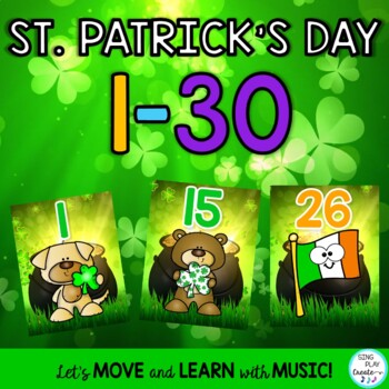 Preview of Math Counting  1 to 30 Activities (St. Patrick's Day) Video, Posters, Cards