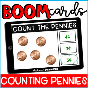 Preview of Math: Counting Pennies BOOM CARDS {distance learning}