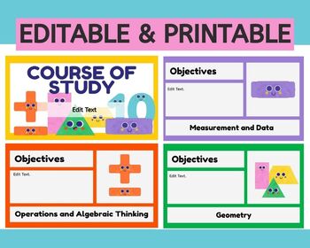 Preview of Math Course of Study Presentation & Printables | Editable | Google Slides