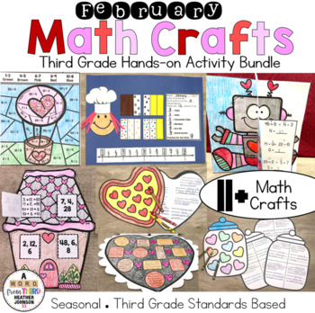 Preview of Math Craft Bundle February: multiplication division, fractions, area, time