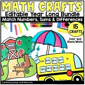 Preview of Monthly Math Crafts Bundle, Kindergarten Math Crafts, Bulletin Board Activities