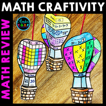 Preview of End of Year Math Craft Review Project 3rd Grade May Hot Air Balloon Activities