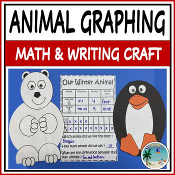 Preview of Math Craft | Writing Activity | New Years Winter Craft | Animal Graph and Write
