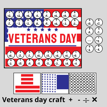 Preview of Veterans day-Math Craft american flag Activities Addition Subtraction