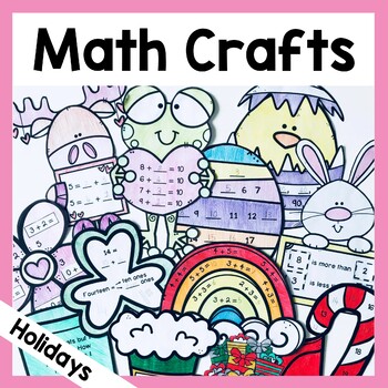 Preview of Math Crafts Bundle For Valentine's, St Patrick's, Easter, and Christmas