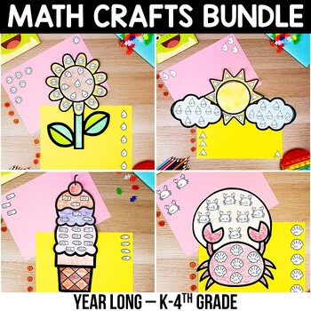 Preview of Math Crafts YEAR-LONG BUNDLE K-4th Graduation Beach Shark Sun Popsicle Crafts