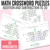 Math Crossword Puzzles Addition and Subtraction to 20 worksheets