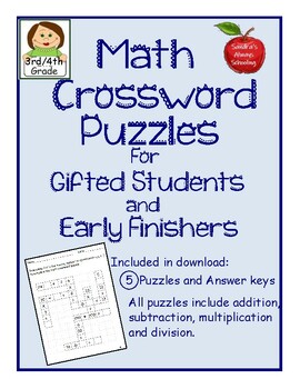 Preview of Math Crossword Puzzles for Gifted Students and Early Finishers 3rd or 4th Grade