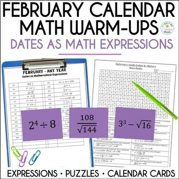 Preview of Math Calendar Dates, February | Math Warm-Ups | Number Puzzles