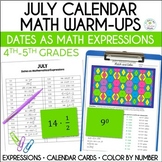 Math Calendar Dates July, 4th-5th Grades | Color by Number