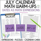 Math Calendar Dates July | Math Warm-Ups | Number Puzzles