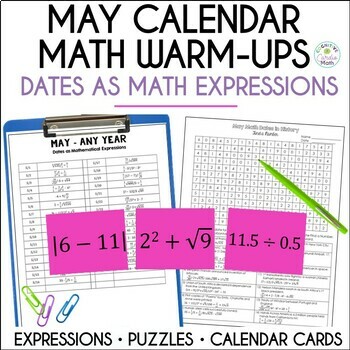 Preview of May Calendar Number Math Dates, Math Warm-Ups, Number Puzzles