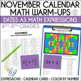 Math Calendar Dates November, 4th-5th Grades | Color by Nu