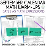 Math Calendar Dates September | Math Warm-Ups | Number Puzzles