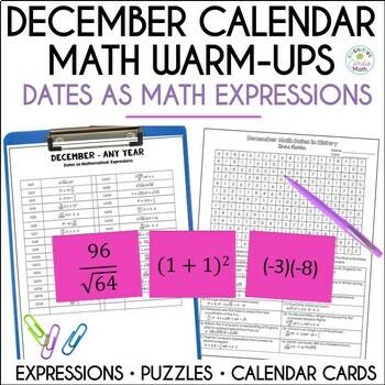 Preview of Math Calendar Dates December | Math Warm-Ups | Number Puzzles