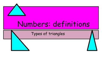 Preview of Math Definitions:  Types of Triangles