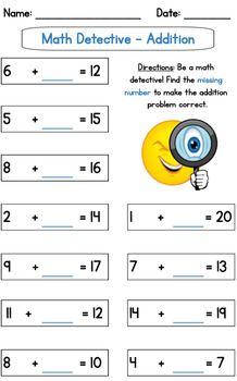 Preview of Math Detective - Addition (Numbers 0-20) (SMART Notebook file)