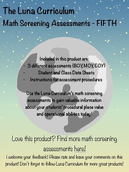 Preview of Math Diagnostic Screening Assessment - Fifth Grade