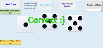 Preview of Math Dice Game Multiplication (Compatible with Microsoft Excel Macros)