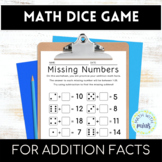 Math Dice Game Worksheet for Addition Fact Practice | Prin